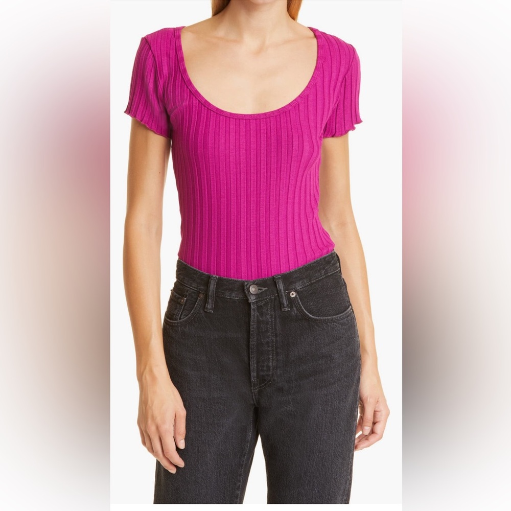 Simon Miller Bold Pink Ribbed Bodysuit